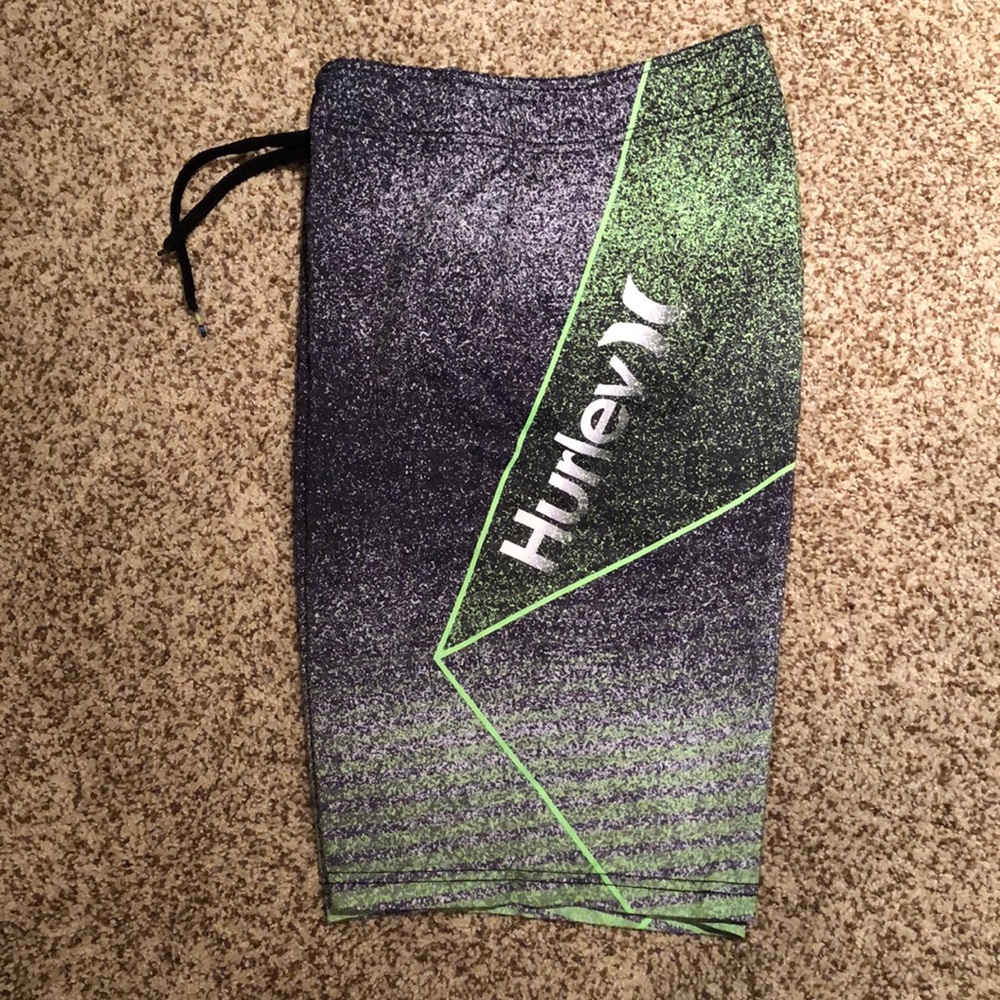 Hurley Men’s Bathing Suit/Boardshorts Black/Grey/Lime Green, Waist 32”